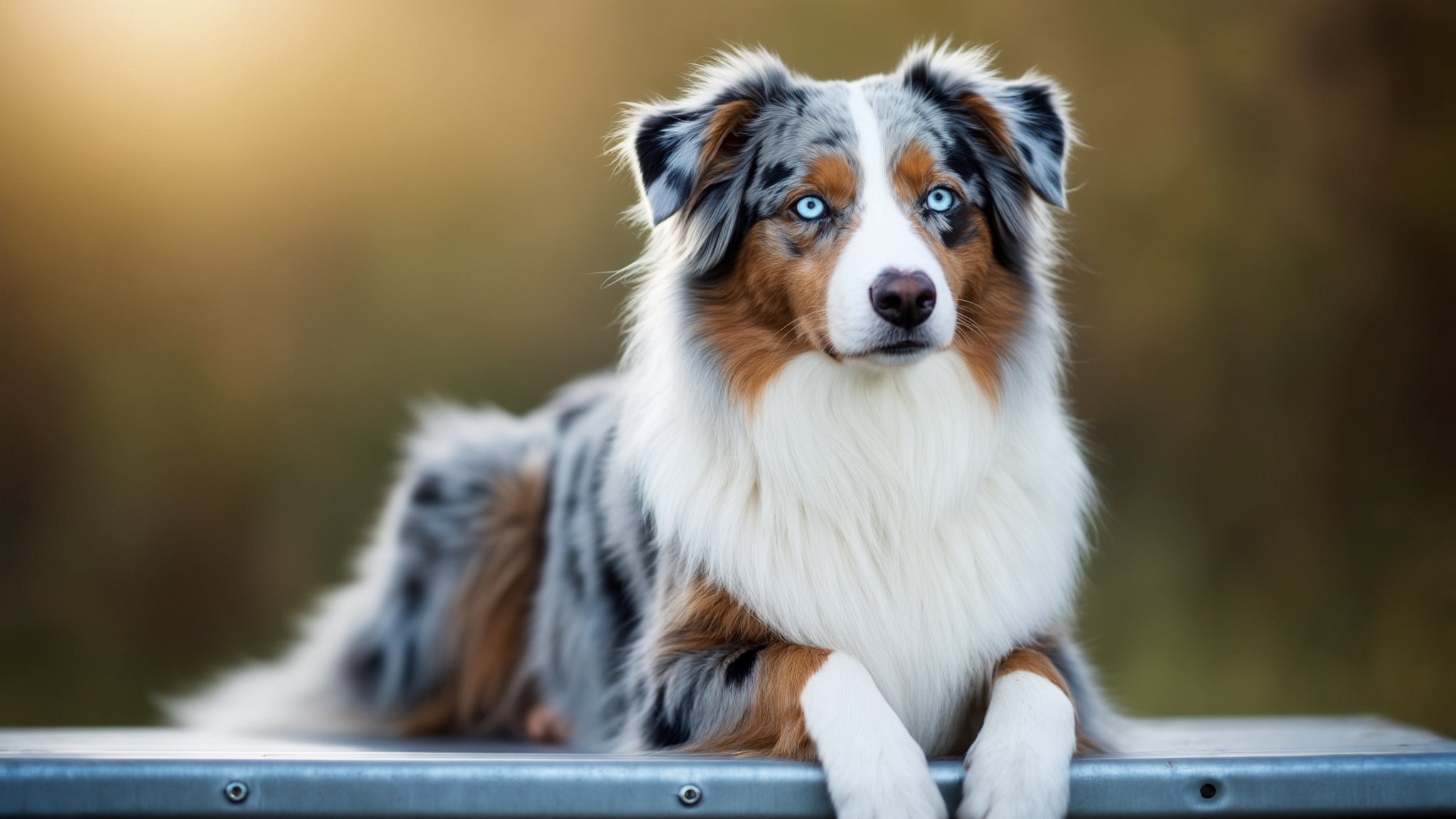 grand chien aux yeux bleus couché sur un banc